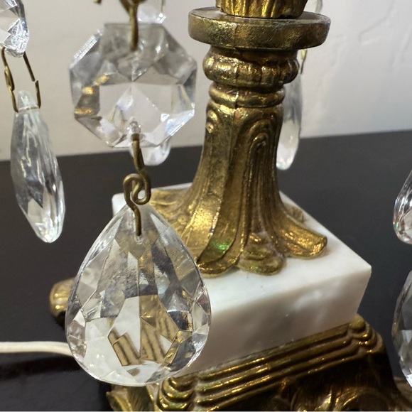 VINTAGE BOHEMIA GLASS CRYSTALS, BRASS/MARBLE BOUDOIR LAMP ~12”H USA MADE - Picture 11 of 16